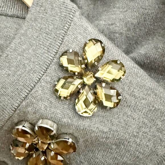 KATE SPADE NY | Gray 3/4" Sleeve Rhinestone Embellished Cardigan Sweater | XL - Picture 7 of 8